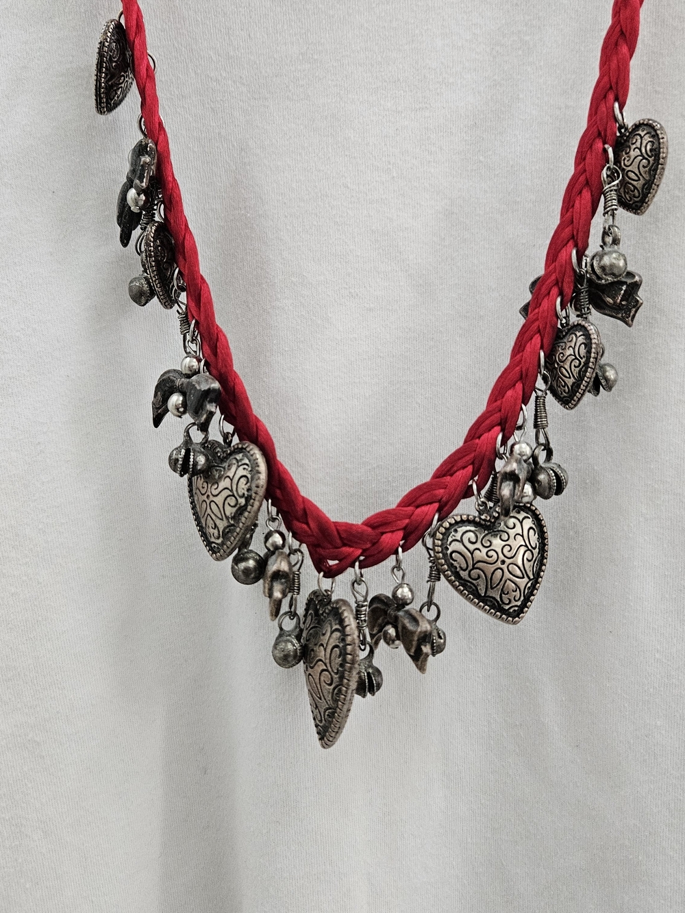 Red Braided Heart Charm Necklace - Women Jewelry